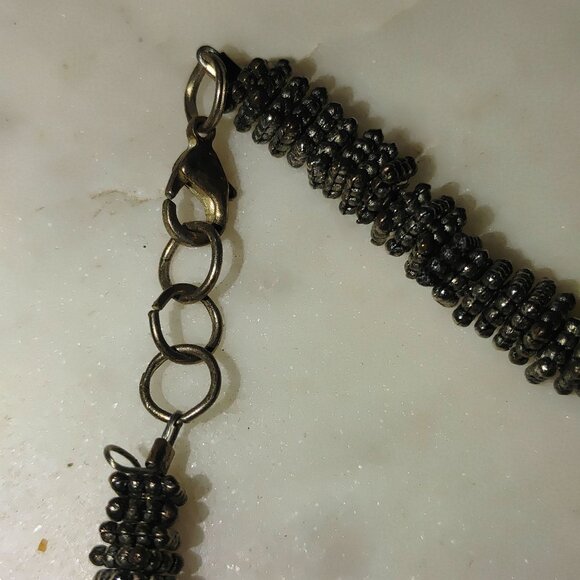 Vintage Silver Necklace Unknown Stone Brown Turquoise Tone Chunky Statement - Picture 10 of 16